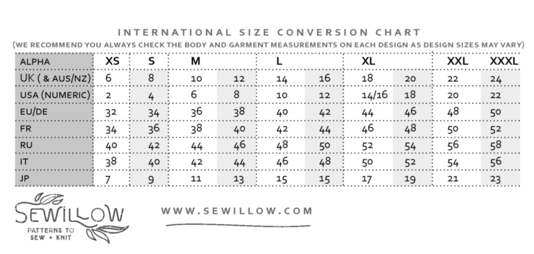 International size conversion  Clothing size chart, Chart